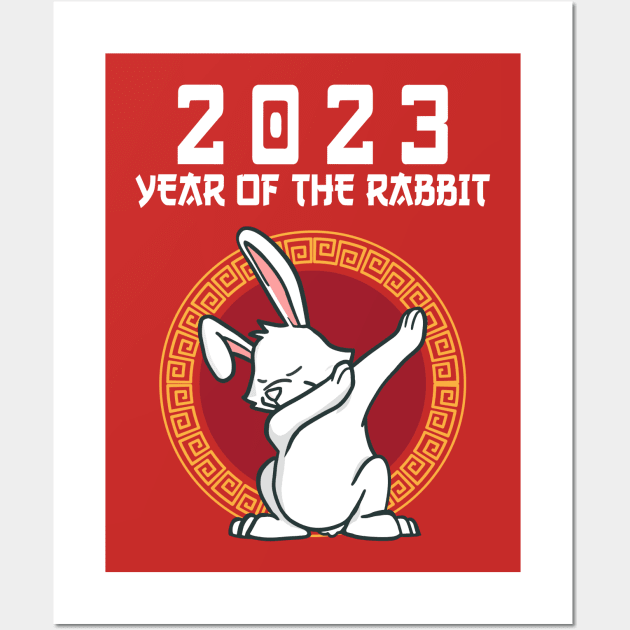 Dabbing Rabbit Year Of The Rabbit Chinese New Year 2023 Wall Art by Jhon Towel